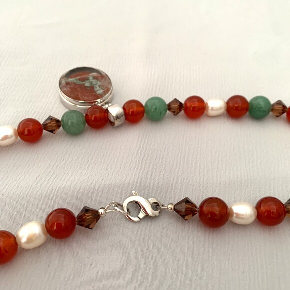 Gemstone and Pearl Necklace with Brazilian Mineral Pendant - Sterling Silver - Picture 5 of 5